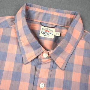 Faherty Movement Shirt Button Up Short Sleeve Plaid Casual Pink Blue Mens M